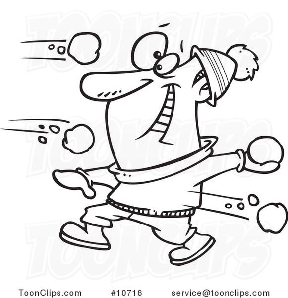 581x600 Cartoon Black And White Line Drawing Of A Guy In A Snowball Fight