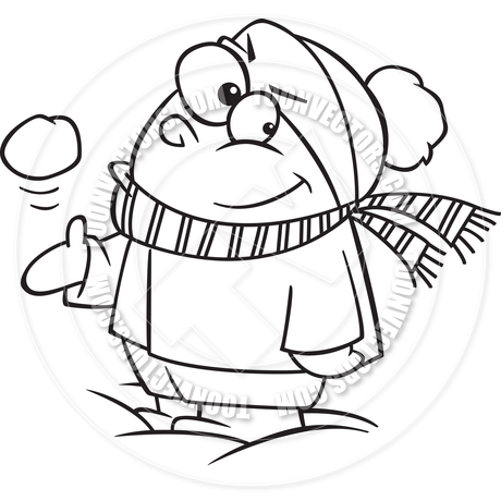 460x460 Cartoon Boy Ready For Snowball Fight (Black Amp White Line Art) By
