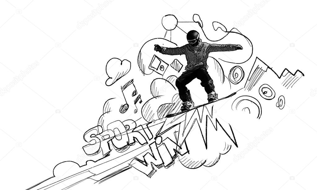 1023x614 Snowboarding Sketch Stock Photo Sergeynivens