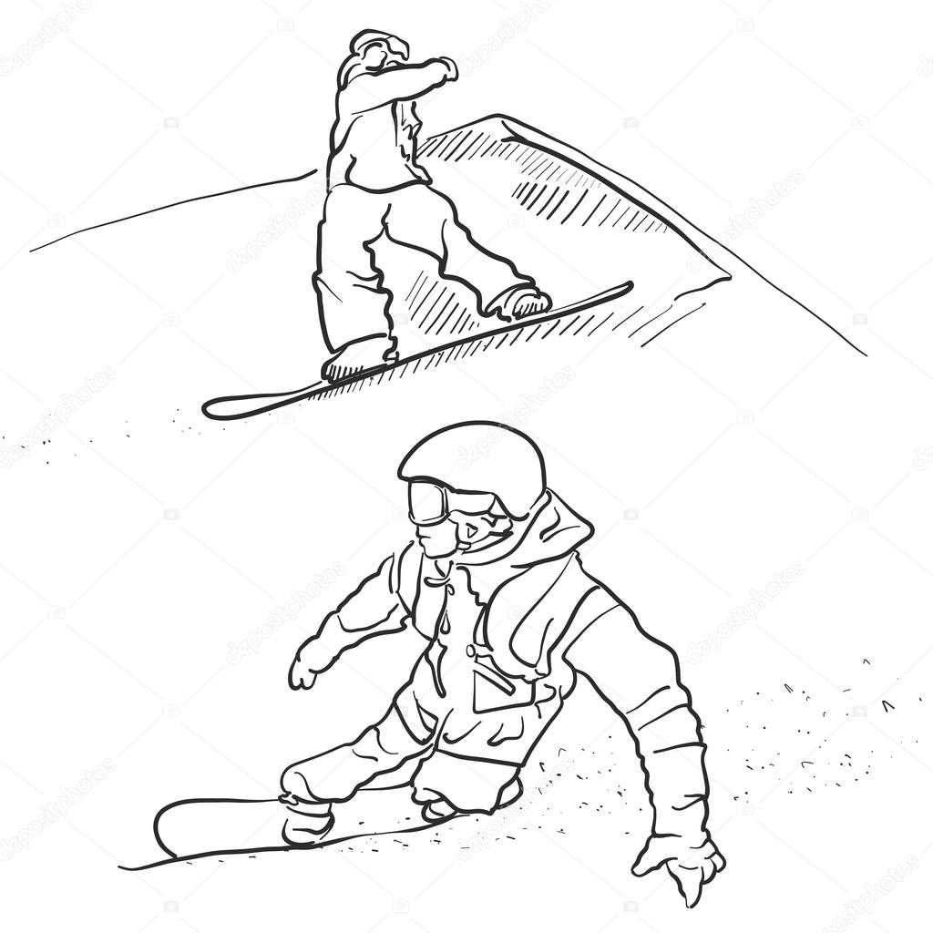 1024x1024 Two Snowboarder Lifestyle Scribble Sketches Stock Vector Mail