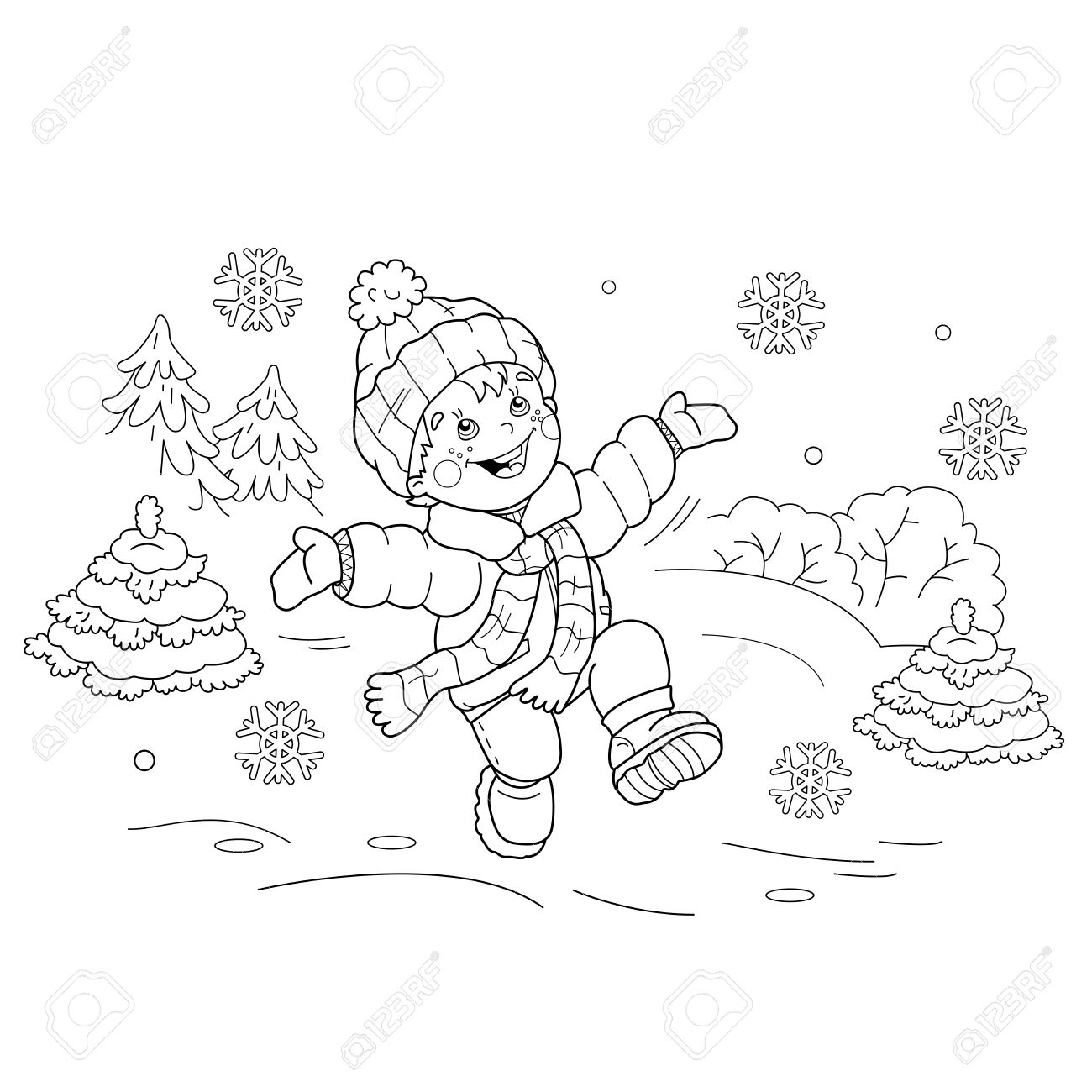 1300x1300 Coloring Page Outline Of Cartoon Boy Jumping For Joy. First Snow