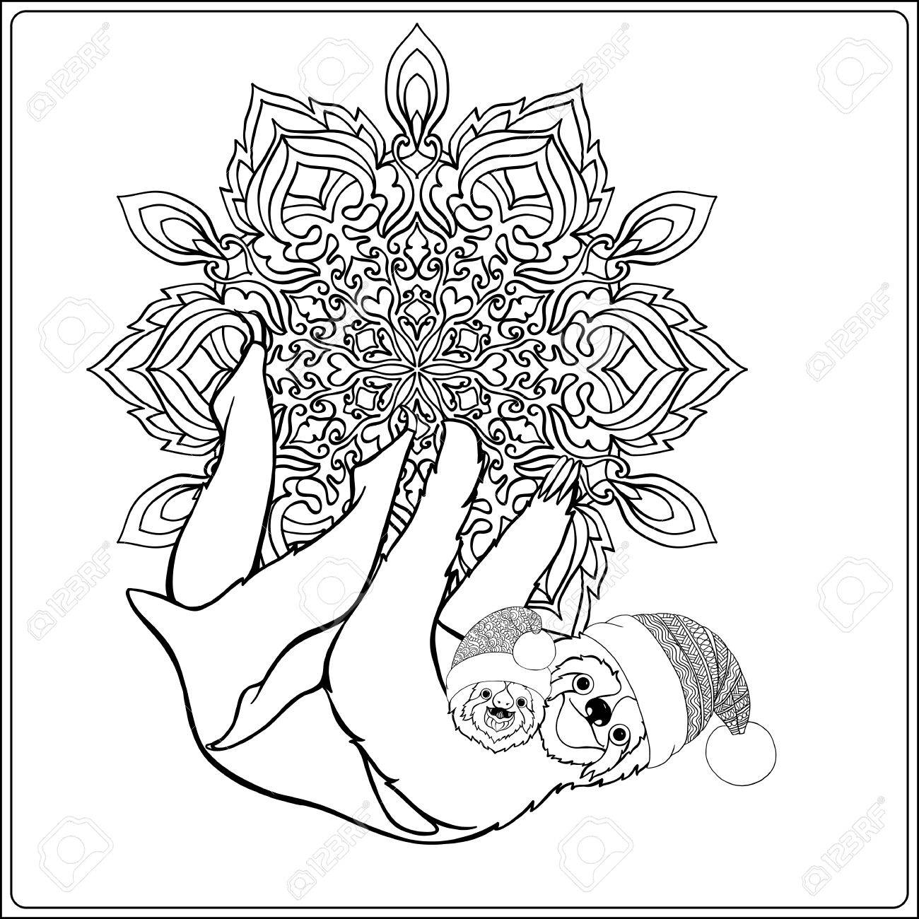 1300x1300 Decorative Patterned Sloth In The Hat Of Santa Claus On