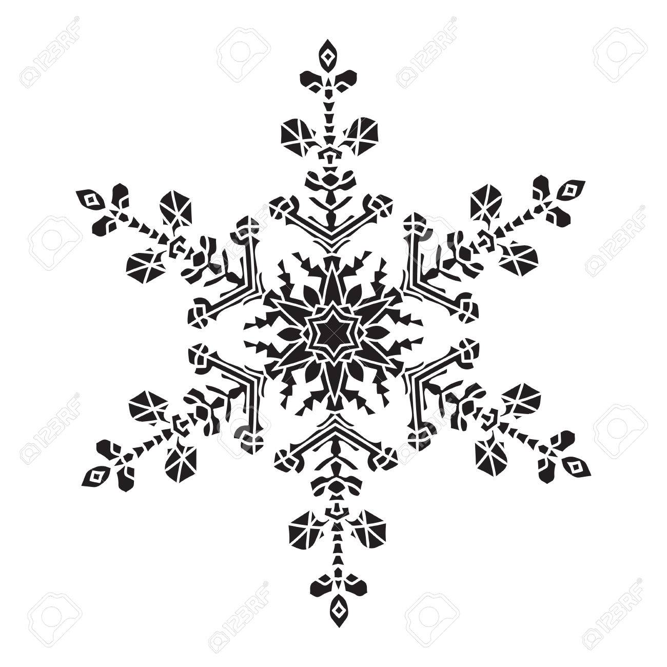 1300x1300 Hand Drawn Realistic Silhouette Snowflake. Black On White