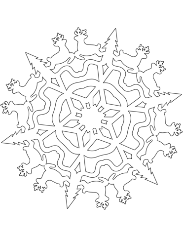 371x480 Snowflake With Christmas Reindeers Coloring Page Free Printable