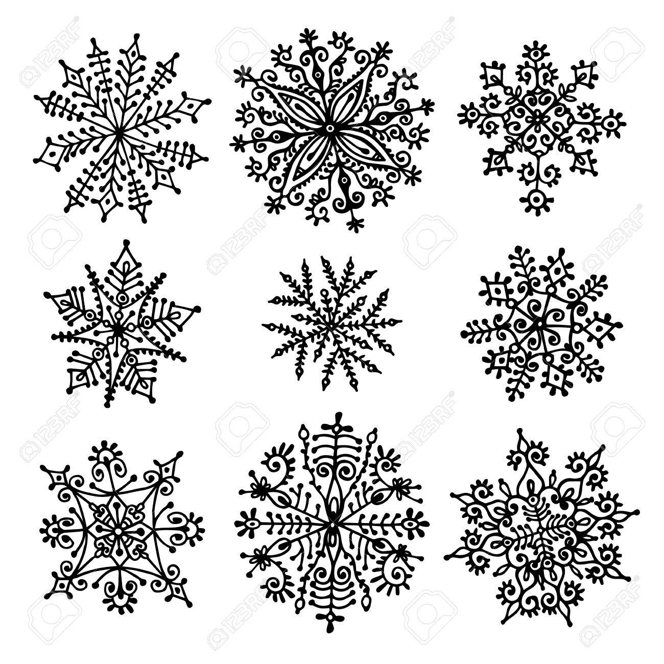 1300x1300 Hand Drawn Snowflakes. Design Elements. Vector Isolated Set