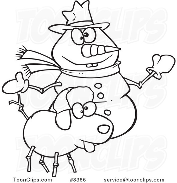 581x600 Cartoon Black And White Line Drawing Of A Snow Dog And Snowman