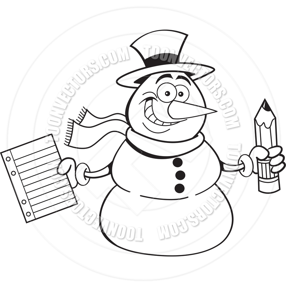 940x940 Cartoon Snowman Student (Black And White Line Art) By Kenbenner