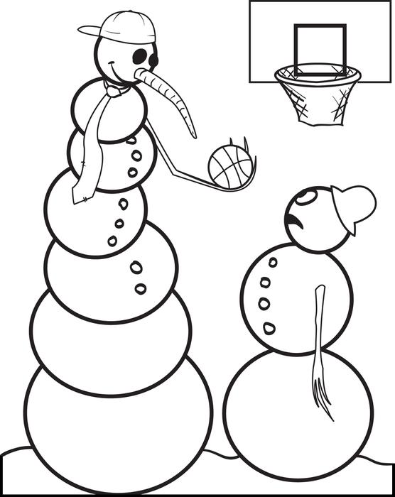 556x700 Free Printable Snowman Playing Basketball Coloring Page For Kids