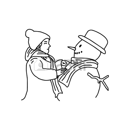 450x450 Two Boys Building A Snowman Vector Illustration Sketch Hand Drawn