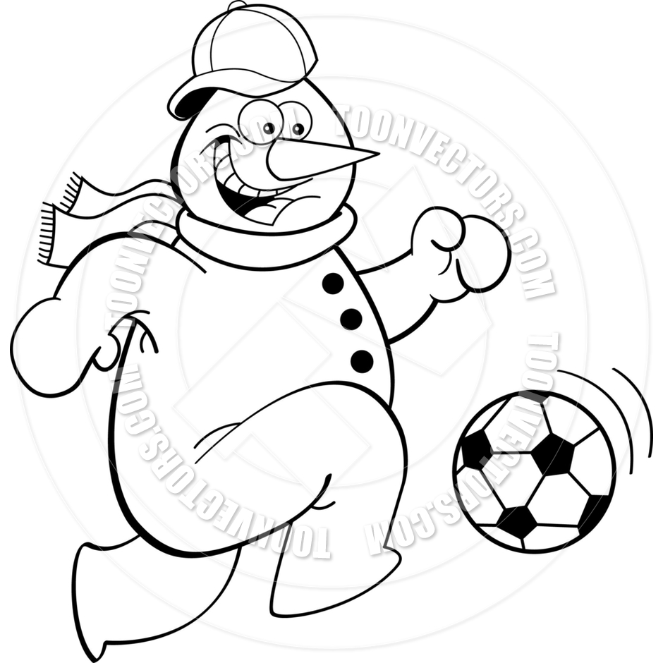 940x940 Cartoon Snowman Playing Soccer (Black Amp White Line Art) By
