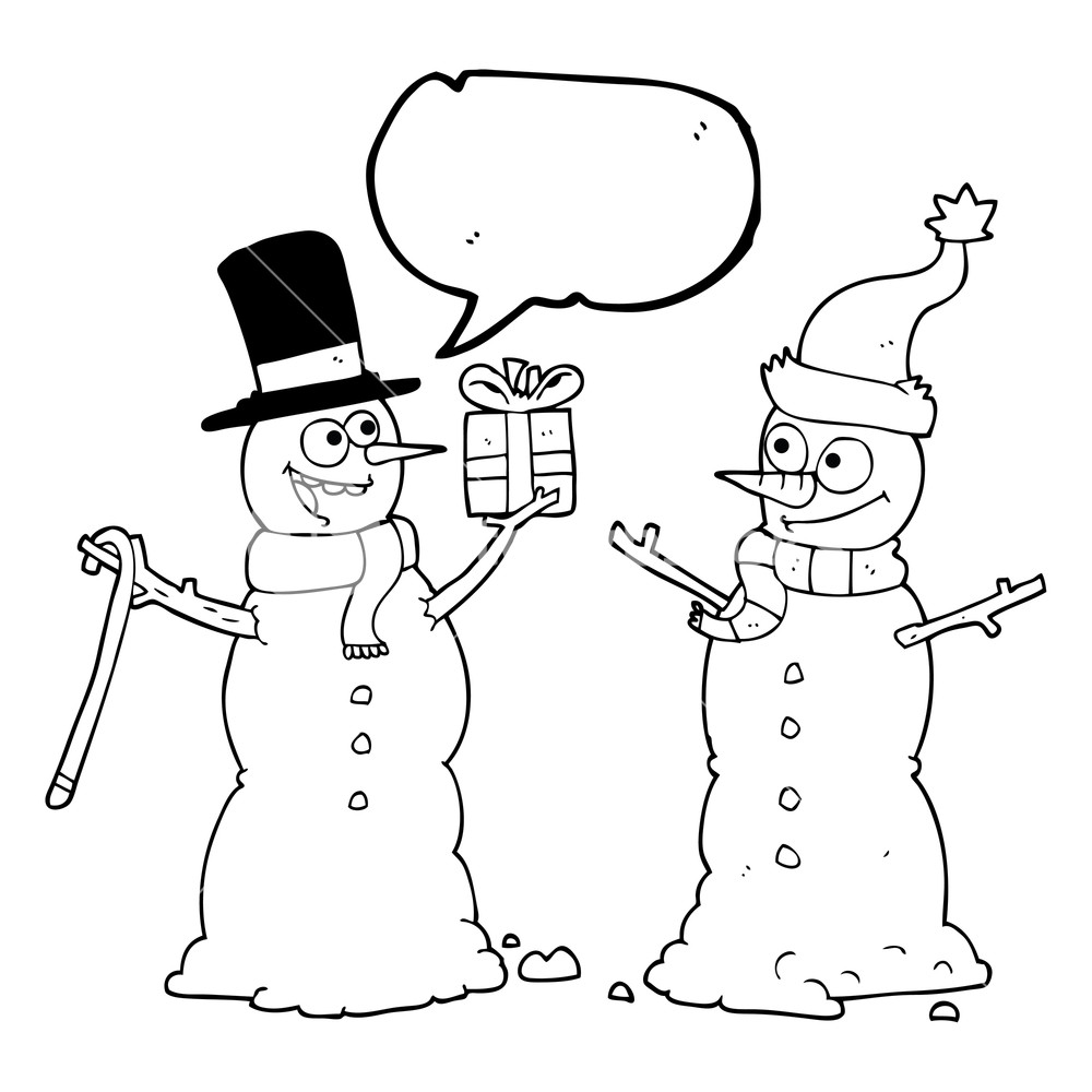 1000x1000 Freehand Drawn Speech Bubble Cartoon Snowmen Exchanging Gifts
