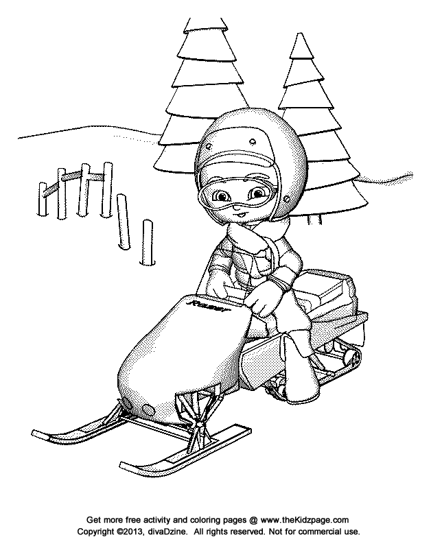 628x796 Cartoon Kid Snowmobile Rider, Free Coloring Pages For Kids