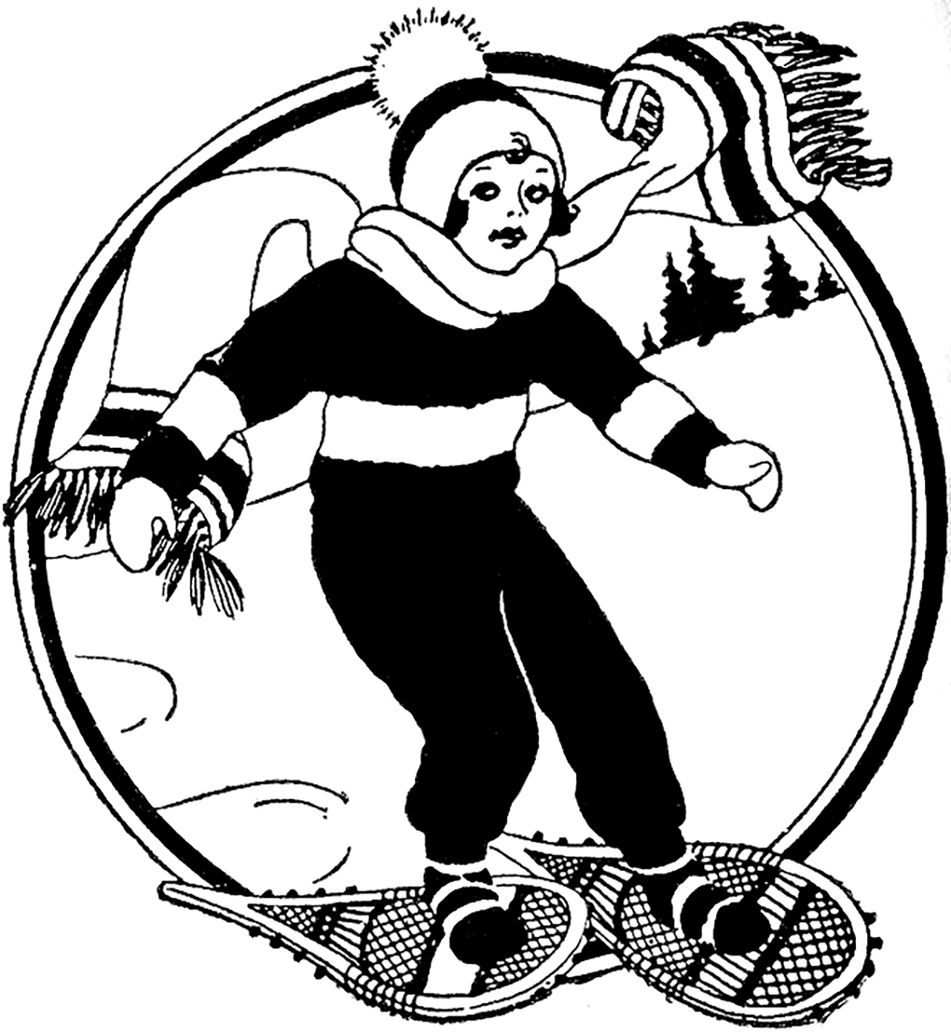 1382x1500 Vintage Snowshoe Kid Image!