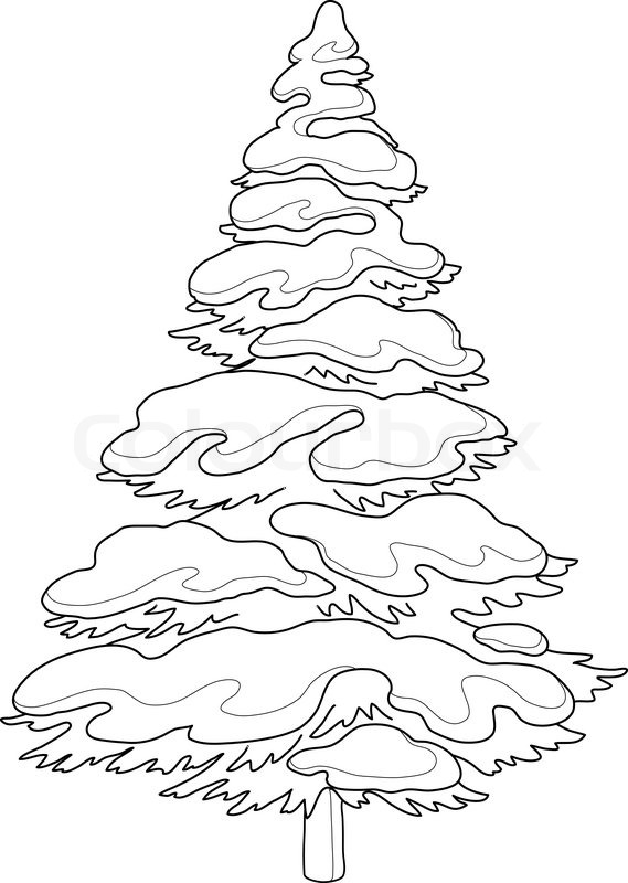 569x800 Christmas Tree With Snow, Contour Stock Vector Colourbox