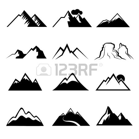 450x450 Monochrome Mountain Icons. Snowy Mountains Signs Or Mountains