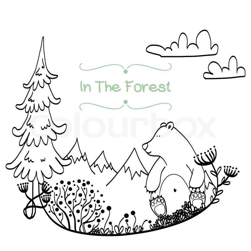 800x800 Invitation Or Greeting Card Template With Cute Hand Drawn Bear