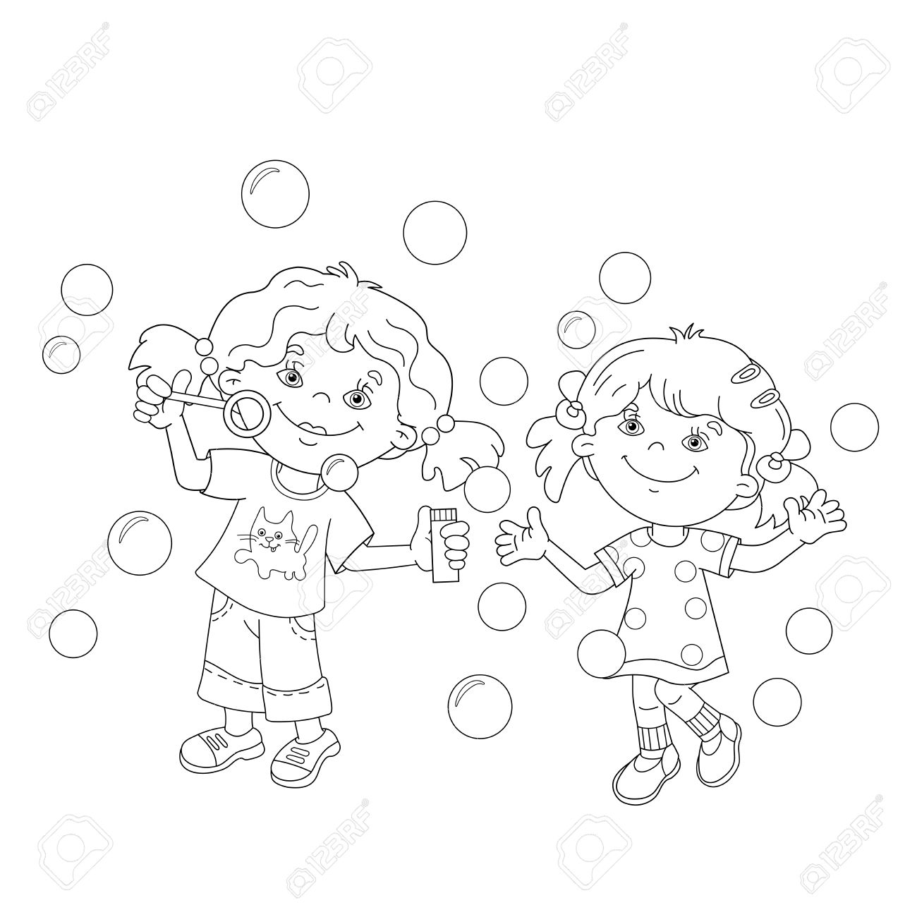 1300x1300 Coloring Page Outline Of Cartoon Girls Blowing Soap Bubbles