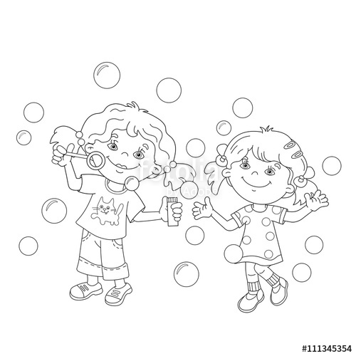 500x500 Coloring Page Outline Of Girls Blowing Soap Bubbles Together