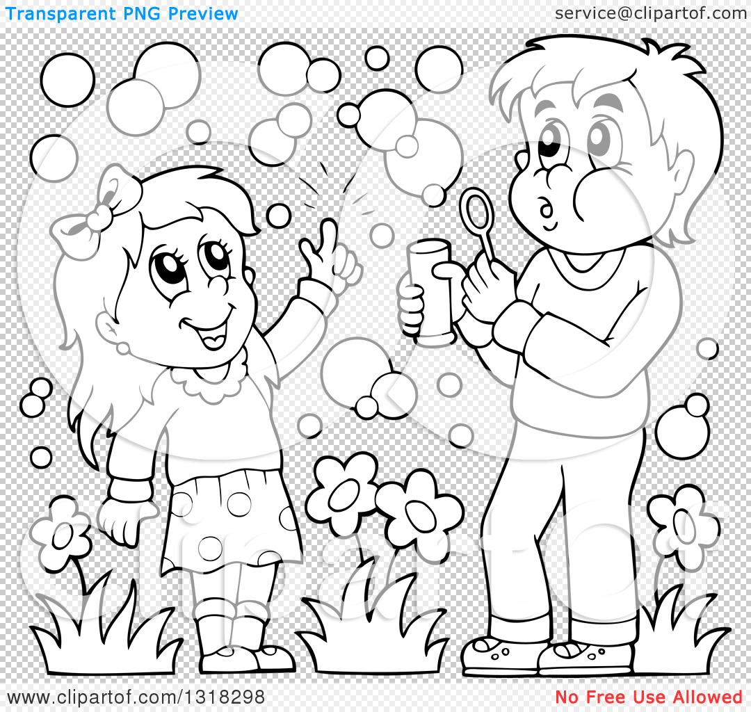 1080x1024 Lineart Clipart Of A Cartoon Black And White Boy And Girl Blowing