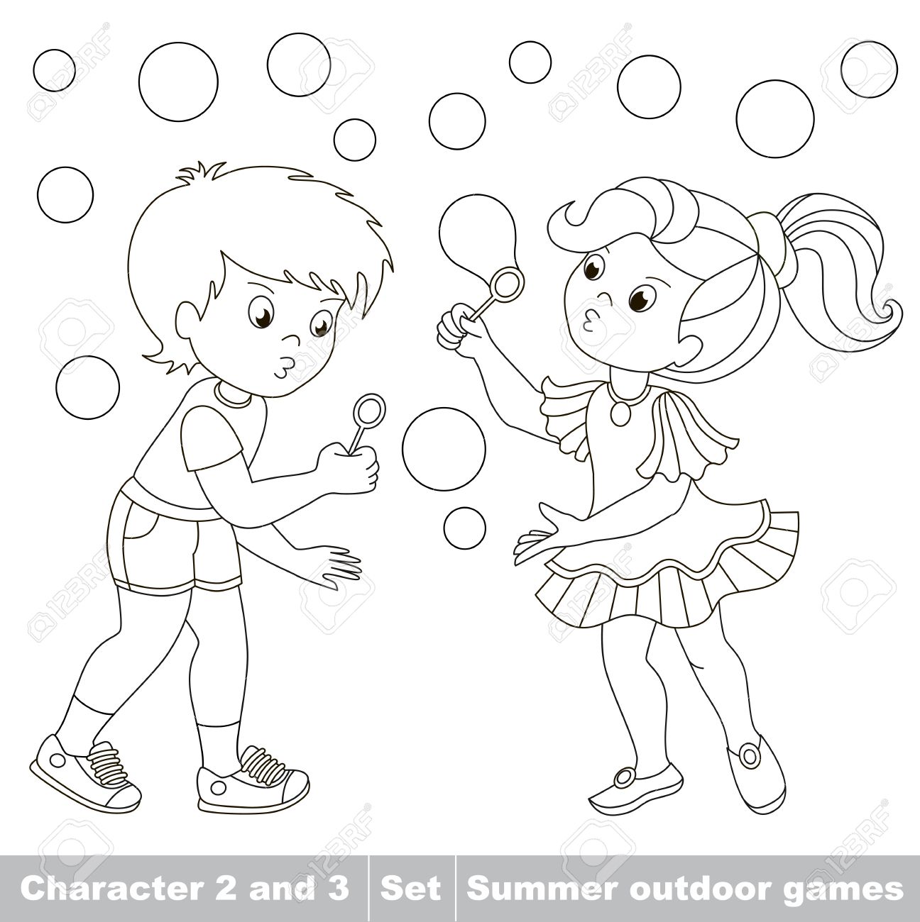 1296x1300 Page To Be Color. Small Baby Boy And Girl Friend Playing In