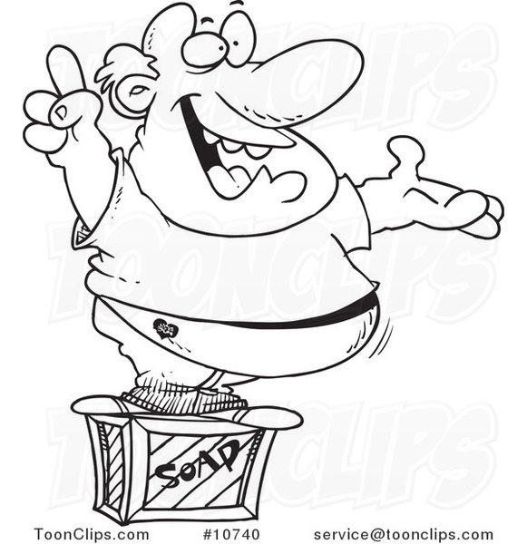 581x600 Cartoon Black And White Line Drawing Of A Guy Announcing On A Soap