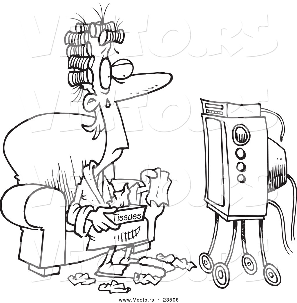 1024x1044 Cartoon Vector Of Cartoon Woman Watching A Soap Opera With Tissues