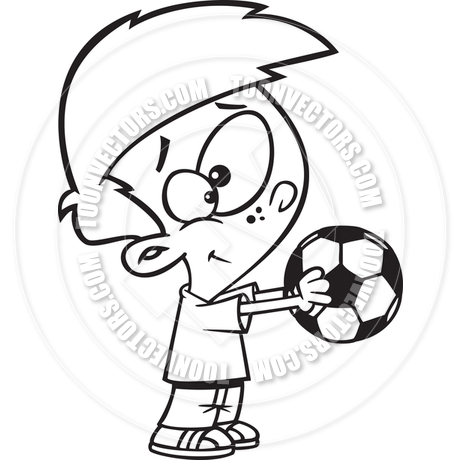 460x460 Cartoon Boy Holding Soccer Ball (Black Amp White Line Art) By Ron