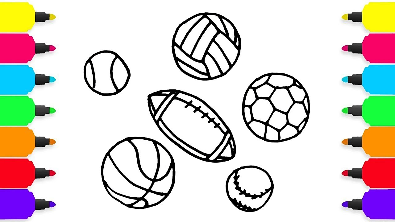 1280x720 How To Draw Sport Balls Collection Learn Coloring For Kids Art