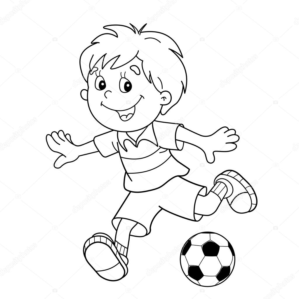 1024x1024 Coloring Page Outline Of Cartoon Boy With A Soccer Ball. Footbal
