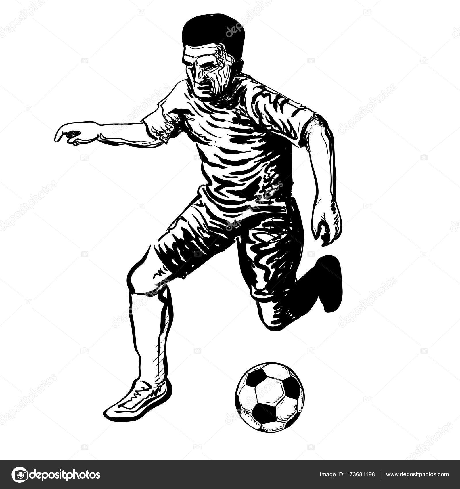 1600x1700 Hand Drawing Of Soccer Player Kicking A Ball Stock Vector