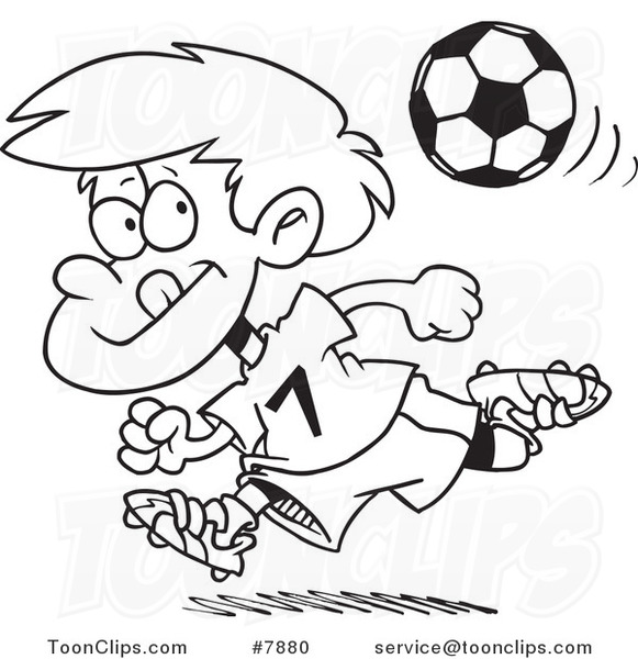 581x600 Cartoon Black And White Line Drawing Of A Running Soccer Boy