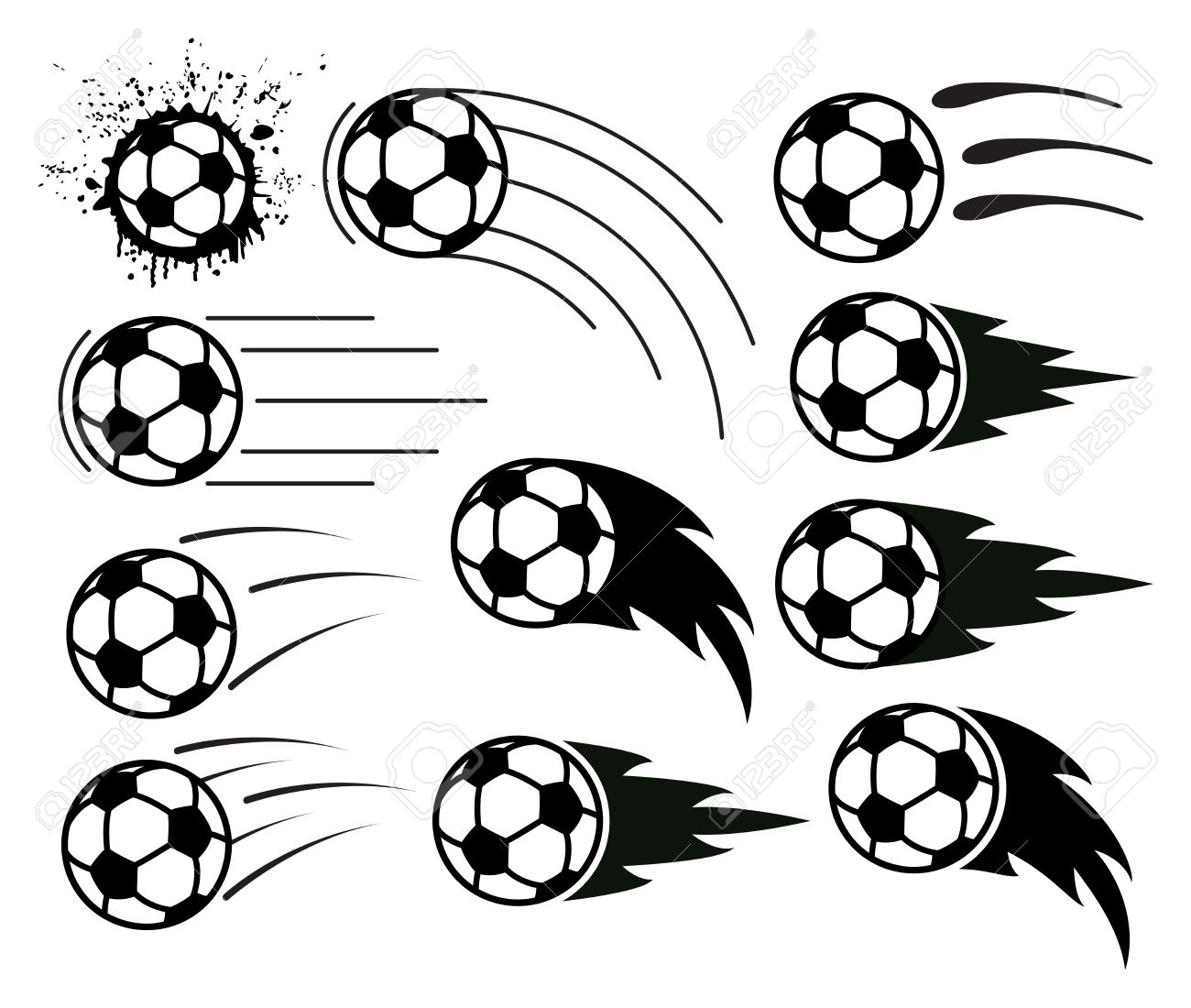 1300x1100 Vector Drawing Of Flying Soccer And Football Balls Royalty Free