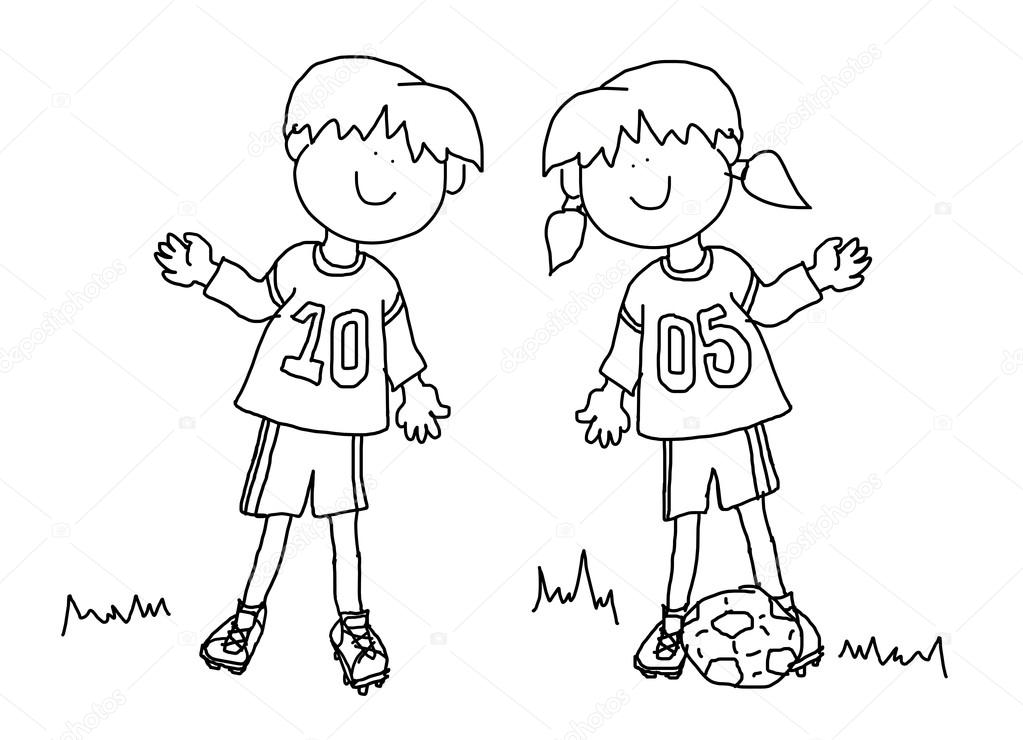 1023x740 Boy And Girl Cartoon Soccer Player Stock Photo Mirage3
