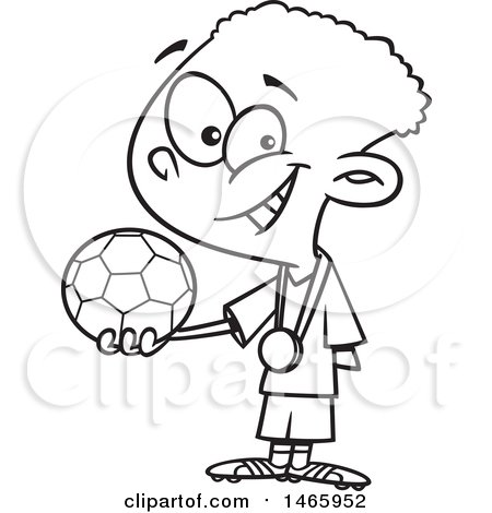 450x470 Clipart Of A Cartoon Lineart Boy Soccer Champion Holding A Ball