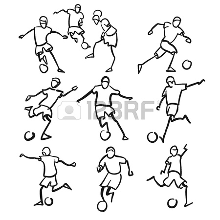 450x450 Football Or Soccer Player Motion Sketch Studies, Hand Drawn Vector