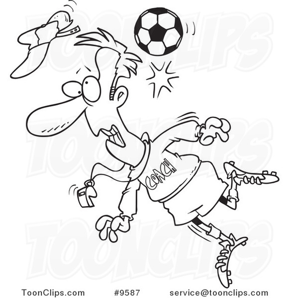 581x600 Cartoon Blacknd White Line Drawing Of Soccer Ball Hitting