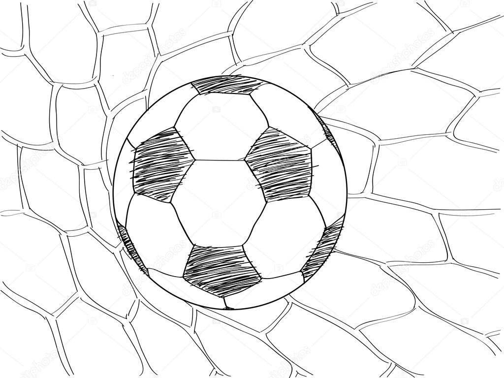 1024x768 Soccer Football In Goal Net Vector Sketched Up, Eps 10. Stock