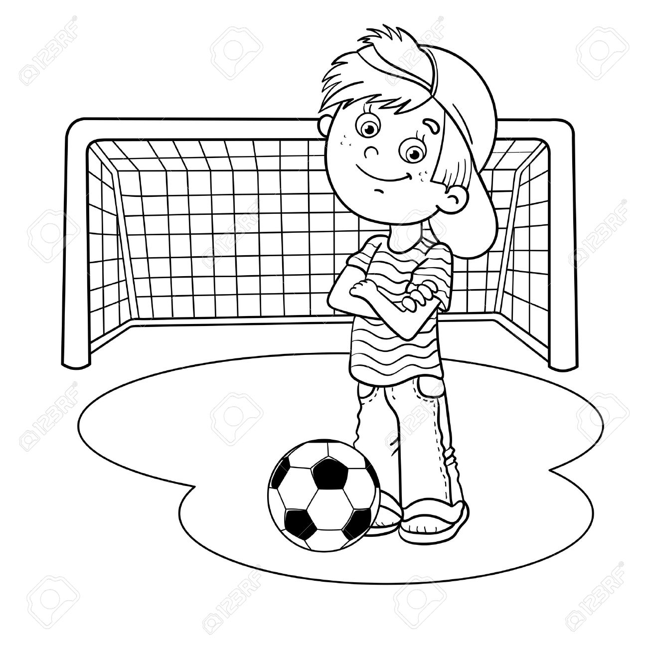 1300x1300 Coloring Page Outline Of A Cartoon Boy With A Soccer Ball