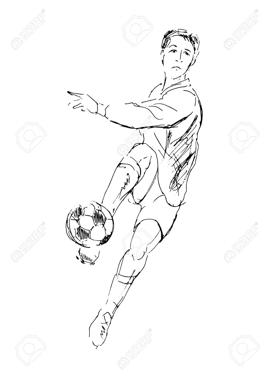 928x1300 Hand Drawing A Soccer Player Vector Illustration Royalty Free