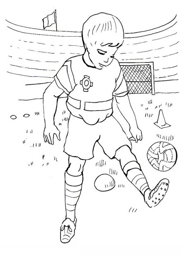 600x842 A Boy Practising His Soccer Move In The Stadium Coloring Page