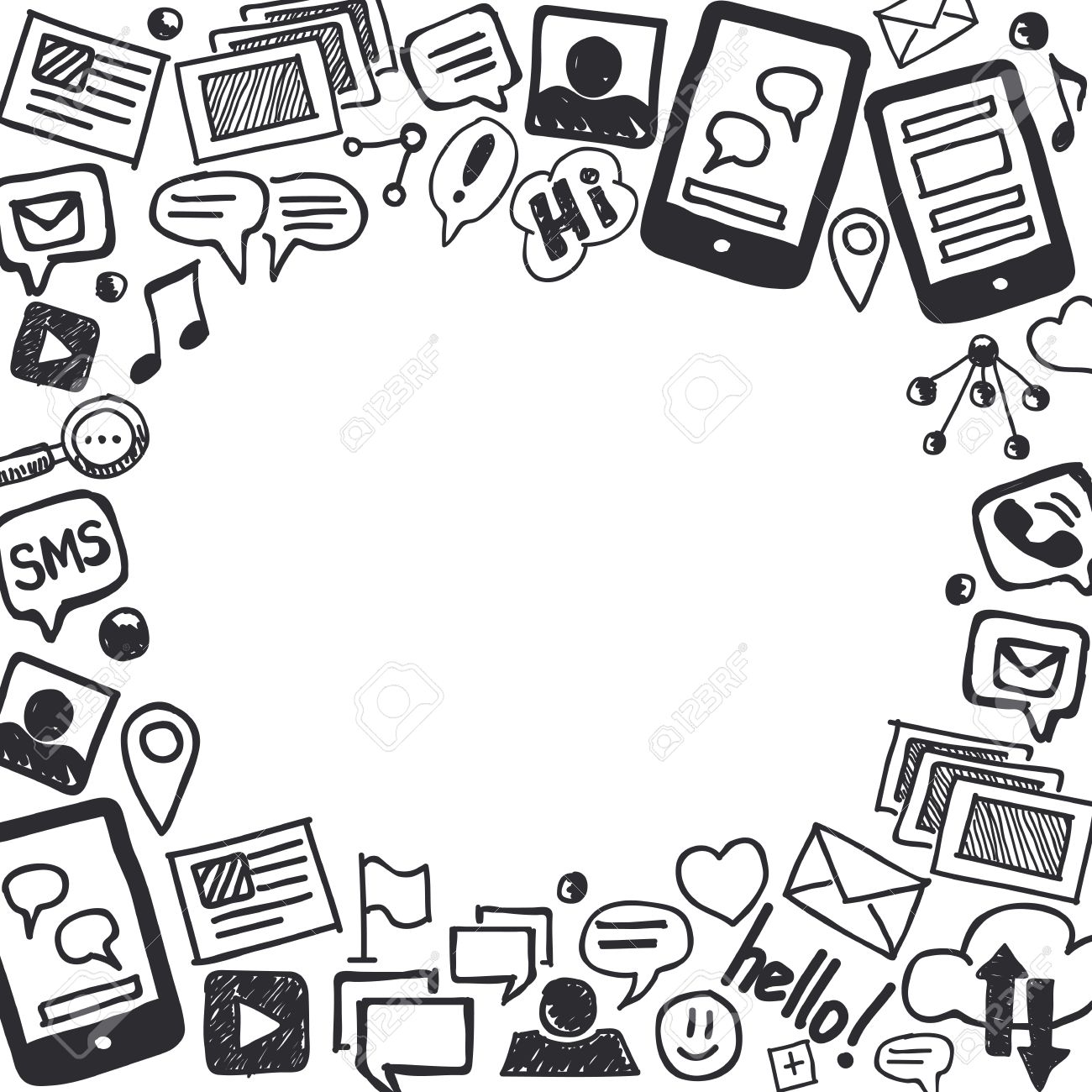 1300x1300 Hand Drawn Social Media Doodle Background In Black And White