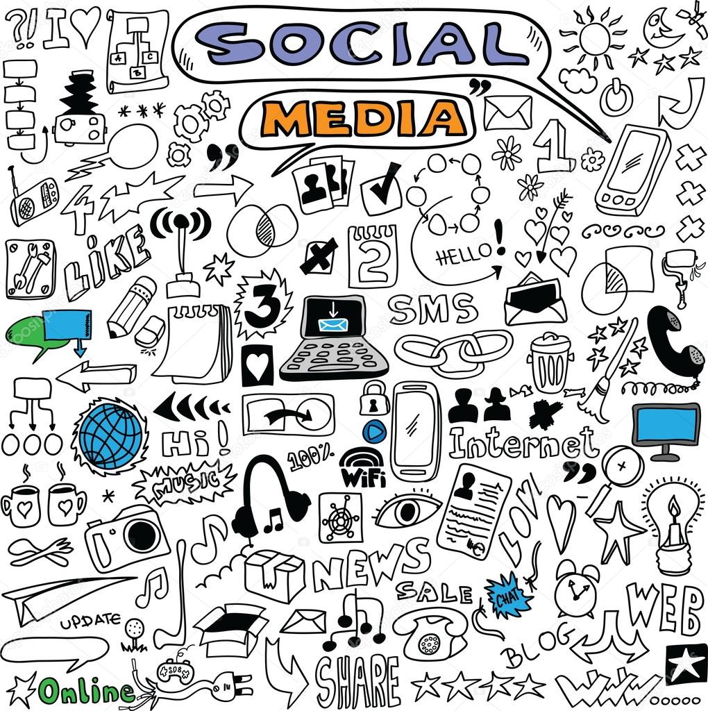 1020x1024 Big Set Hand Drawn Illustration Of Social Media Sign And Symbol