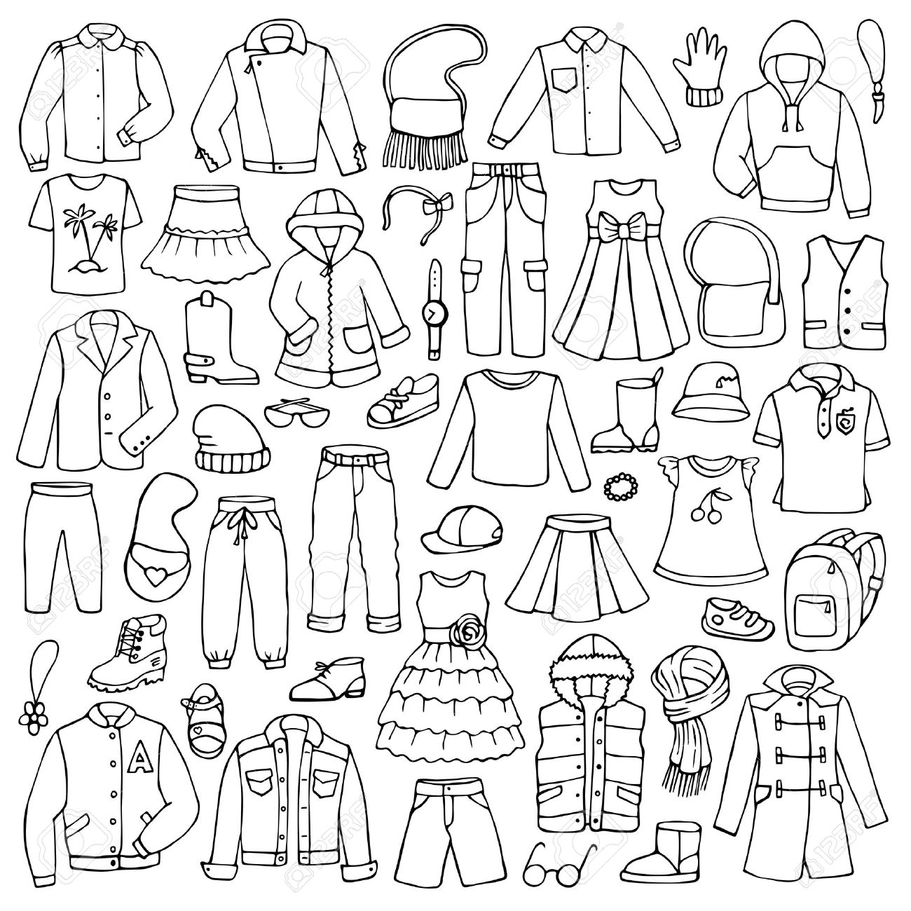 1300x1300 Hand Drawn Doodle Set With Childish Clothes Royalty Free Cliparts