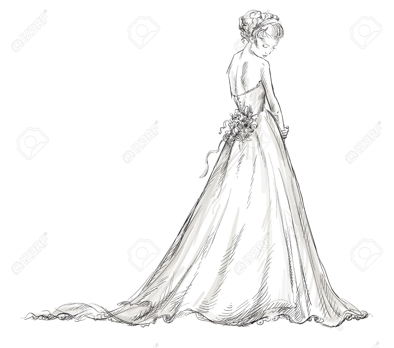 1300x1148 Bride Beautiful Young Girl In A Wedding Dress Eps 10 Vector