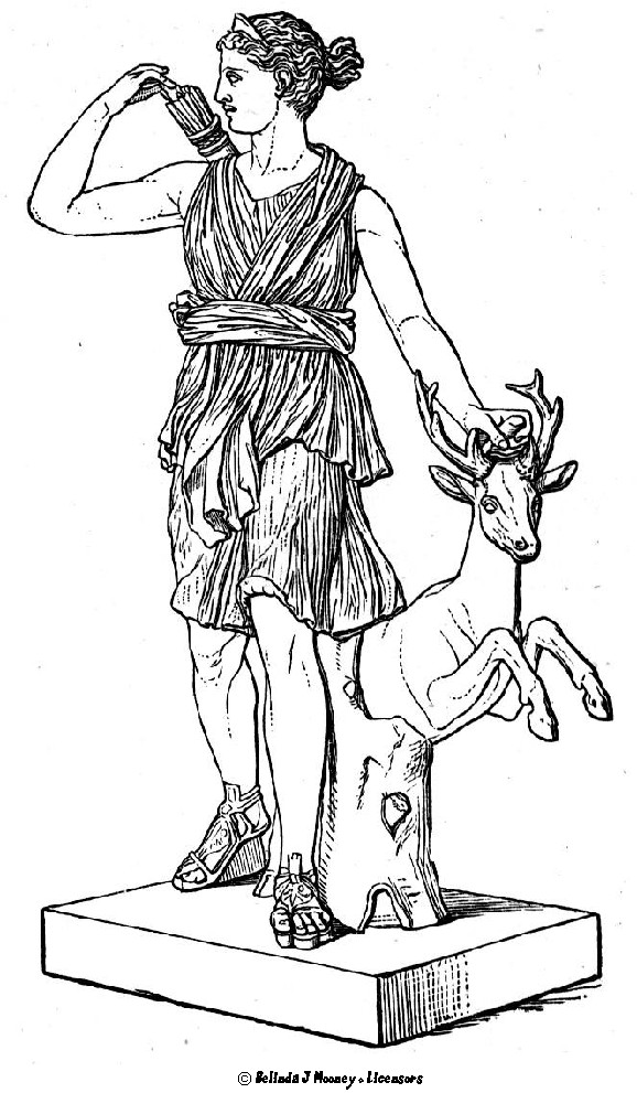 578x991 A Line Drawing Of The Goddess Artemis. Young Girls In Classical