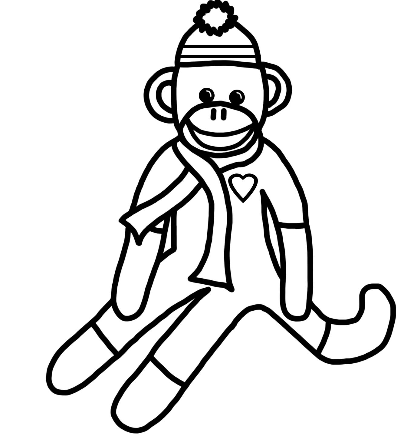 1368x1440 Sock Monkey Coloring Pages Free In Fancy Draw Print Christmas Page