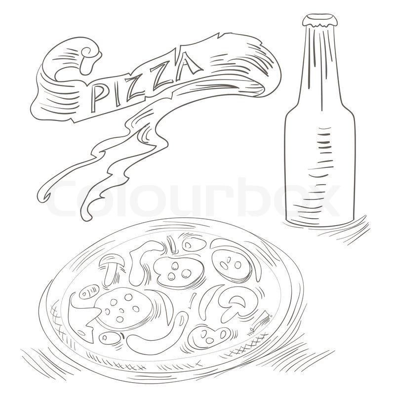 800x800 Sketch With Pizza And Bottle Of Soda Stock Vector Colourbox