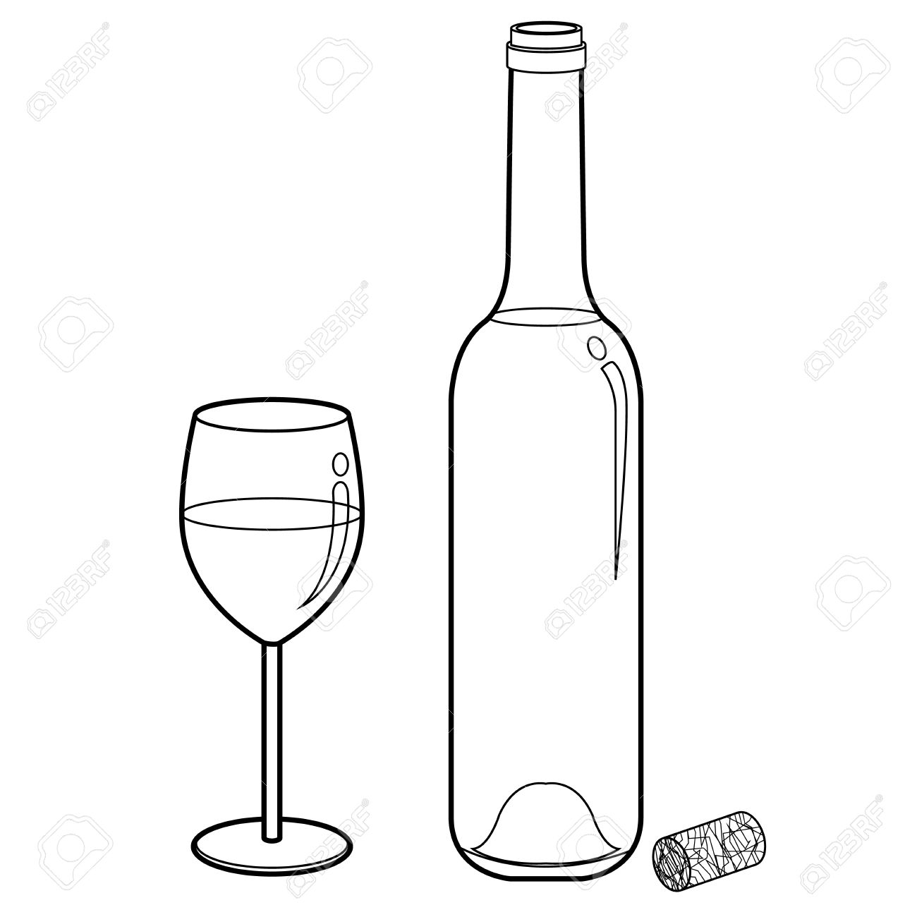 1300x1300 Wine Glass And Bottle Outline Vector Royalty Free Cliparts