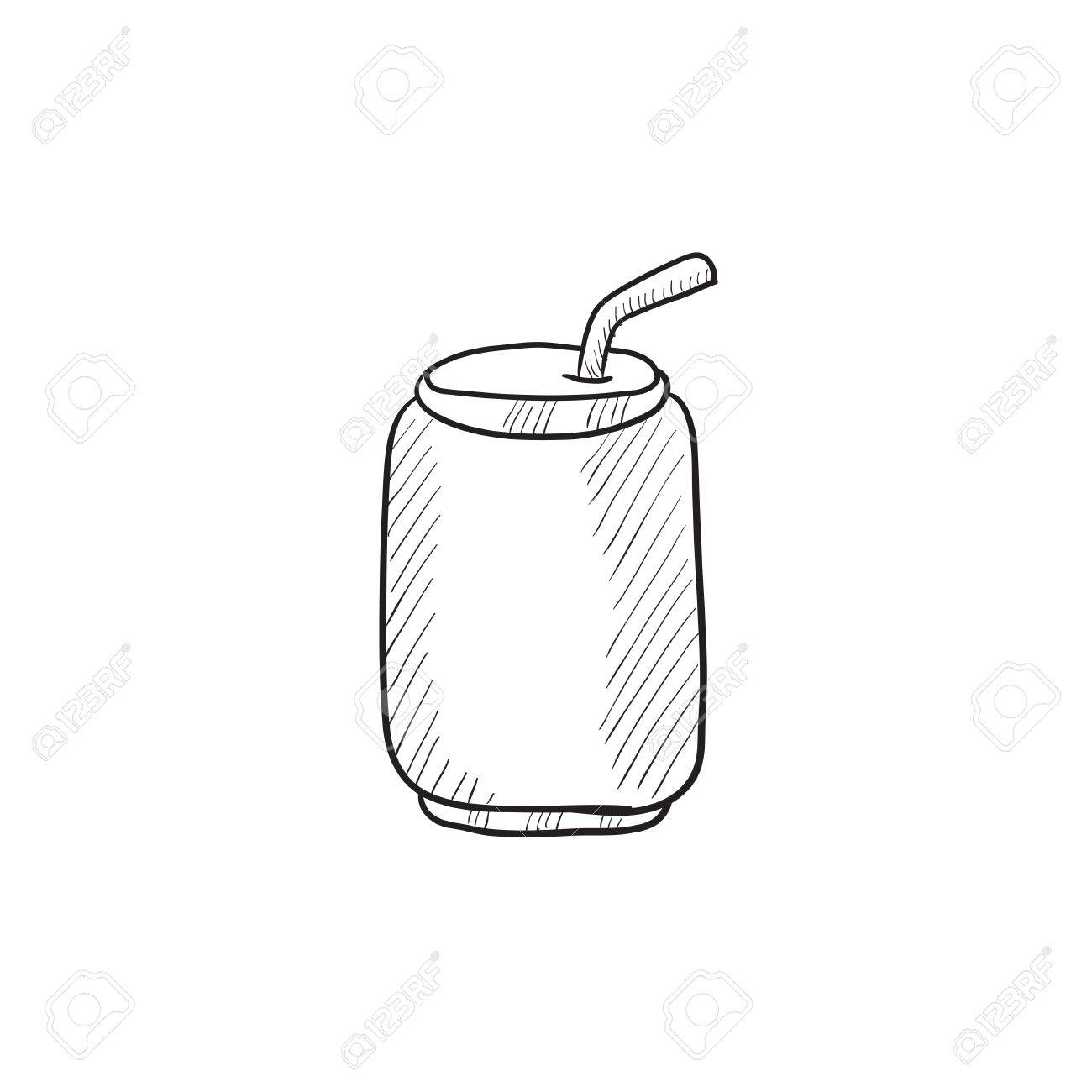 1300x1300 Soda Can With Drinking Straw Vector Sketch Icon Isolated