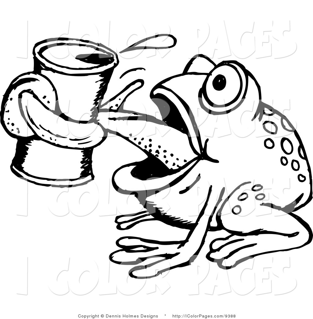 1024x1044 Vector Coloring Page Of A Black And White Thirsty Frog Drinking